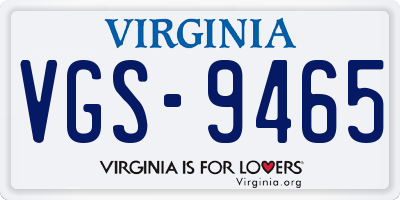 VA license plate VGS9465