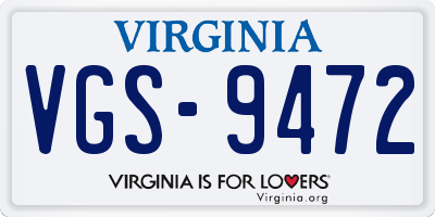 VA license plate VGS9472