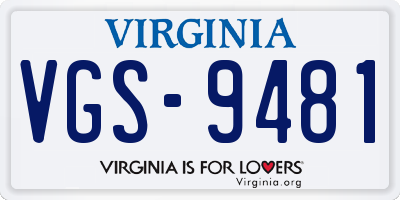 VA license plate VGS9481