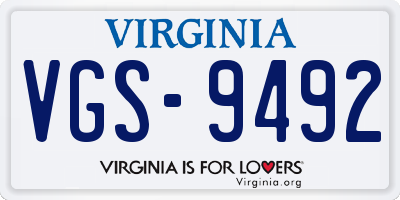VA license plate VGS9492