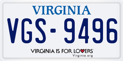 VA license plate VGS9496