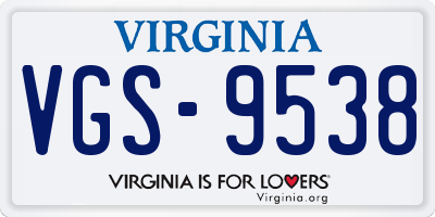 VA license plate VGS9538
