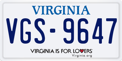 VA license plate VGS9647
