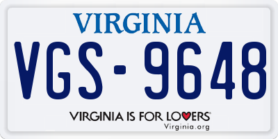 VA license plate VGS9648