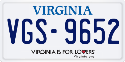 VA license plate VGS9652