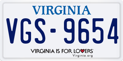 VA license plate VGS9654