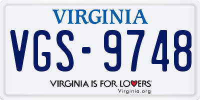 VA license plate VGS9748