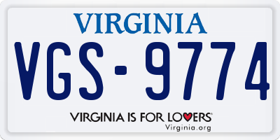 VA license plate VGS9774