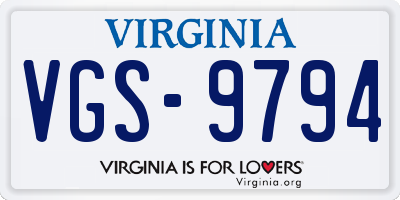 VA license plate VGS9794