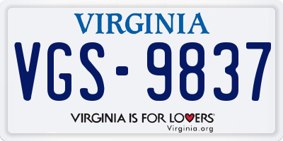 VA license plate VGS9837