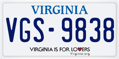 VA license plate VGS9838