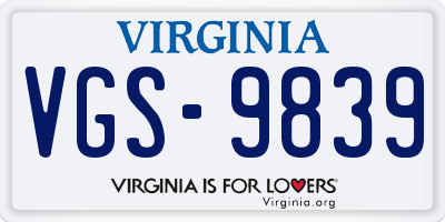 VA license plate VGS9839