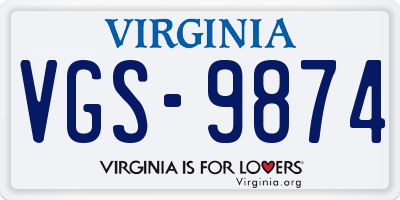 VA license plate VGS9874