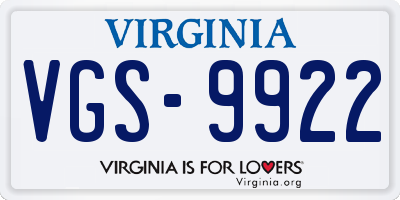 VA license plate VGS9922