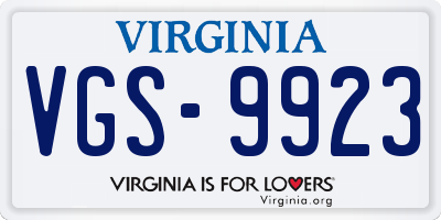 VA license plate VGS9923