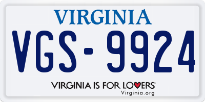 VA license plate VGS9924