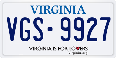 VA license plate VGS9927