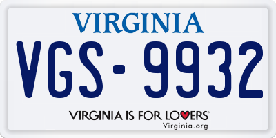 VA license plate VGS9932