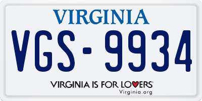 VA license plate VGS9934