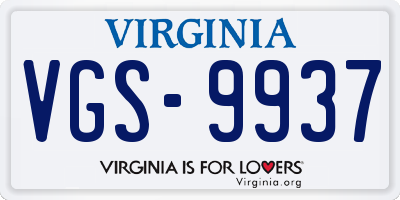 VA license plate VGS9937