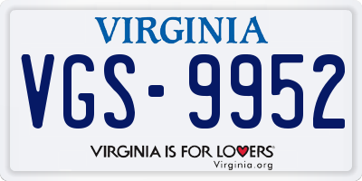 VA license plate VGS9952
