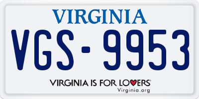 VA license plate VGS9953