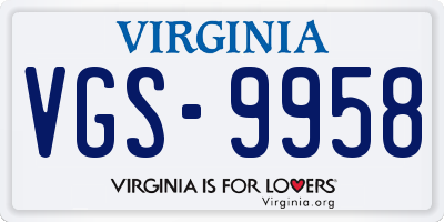 VA license plate VGS9958