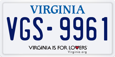 VA license plate VGS9961