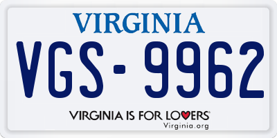 VA license plate VGS9962