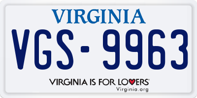 VA license plate VGS9963
