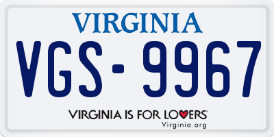 VA license plate VGS9967