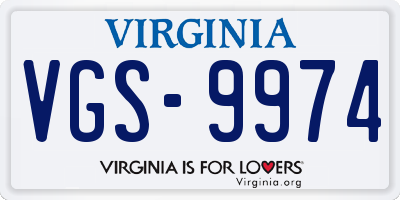 VA license plate VGS9974