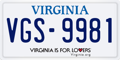 VA license plate VGS9981