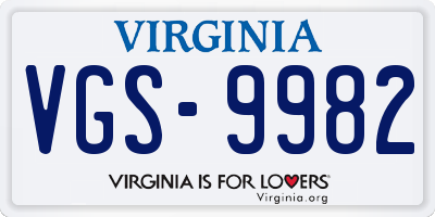 VA license plate VGS9982