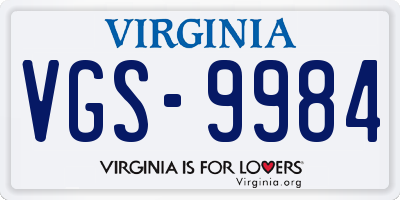 VA license plate VGS9984