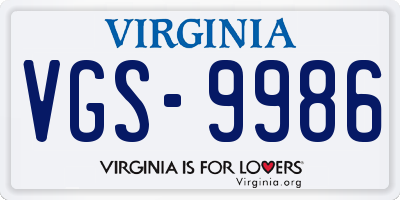 VA license plate VGS9986