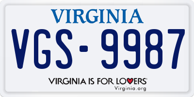 VA license plate VGS9987