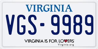 VA license plate VGS9989