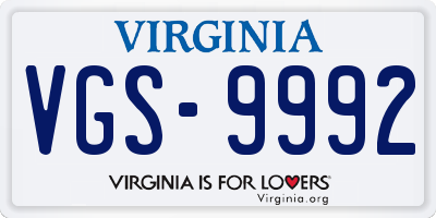 VA license plate VGS9992
