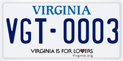 VA license plate VGT0003