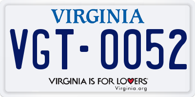 VA license plate VGT0052