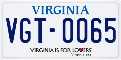 VA license plate VGT0065