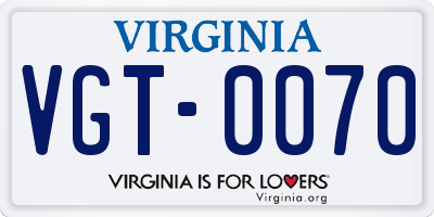 VA license plate VGT0070