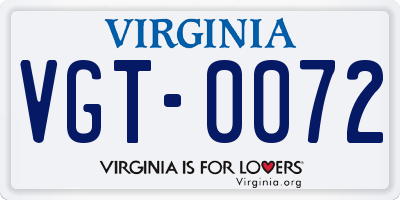 VA license plate VGT0072