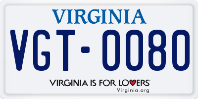 VA license plate VGT0080