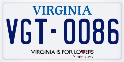 VA license plate VGT0086