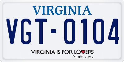 VA license plate VGT0104