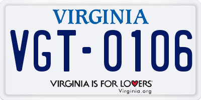 VA license plate VGT0106