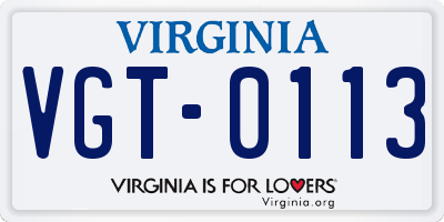 VA license plate VGT0113