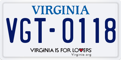 VA license plate VGT0118